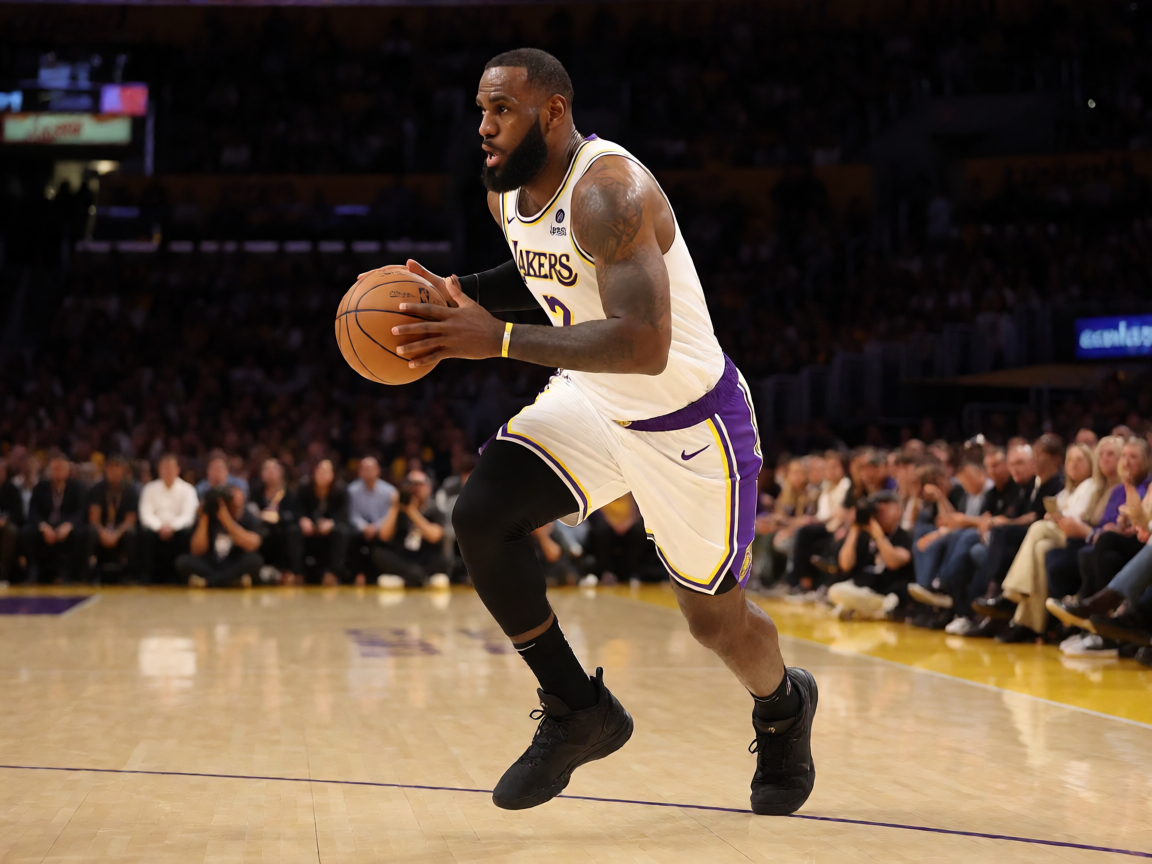 NBA比赛中詹姆斯突破上篮的精彩画面